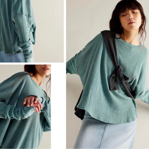 NWOT Free People Microphone Drop Thermal Oversized in Silver Pine (Green) Medium - Picture 3 of 4